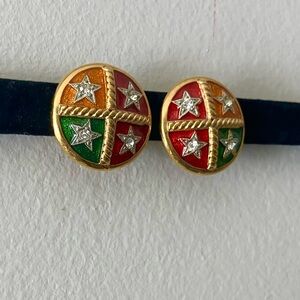Vintage 90's Gold Enamel Star Clip On‎ Earrings 1.12"